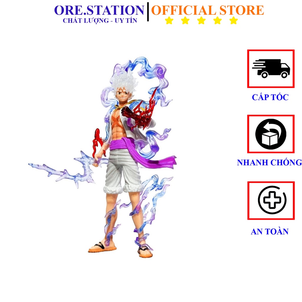 Mô hình Luffy One Piece gear 5 nika màu trắng có vũ khí cầm tay cao 21cm - hiệu ứng đặc biệt