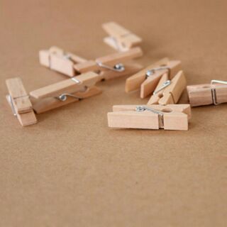 Kẹp gỗ trơn kèm dây (size 3,5cm x 0,7cm) - Set 30 chiếc