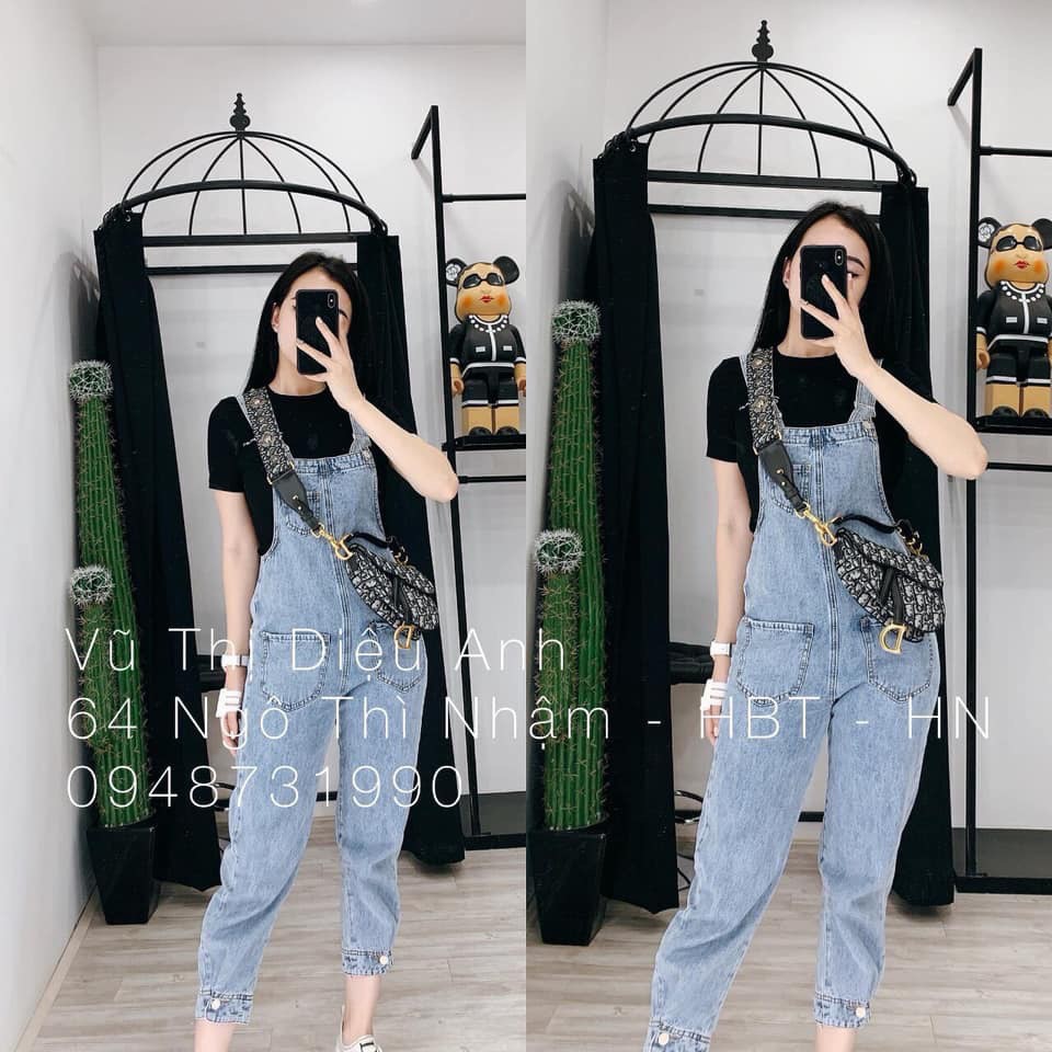 Quần yếm bò xanh bo cúc khuy chân, quần yếm jean nữ cao cấp mã OH01 | BigBuy360 - bigbuy360.vn