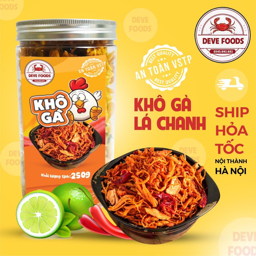 Khô gà lá chanh 300g DeVe Food, đồ ăn vặt Hà Nội, vừa ngon vừa rẻ