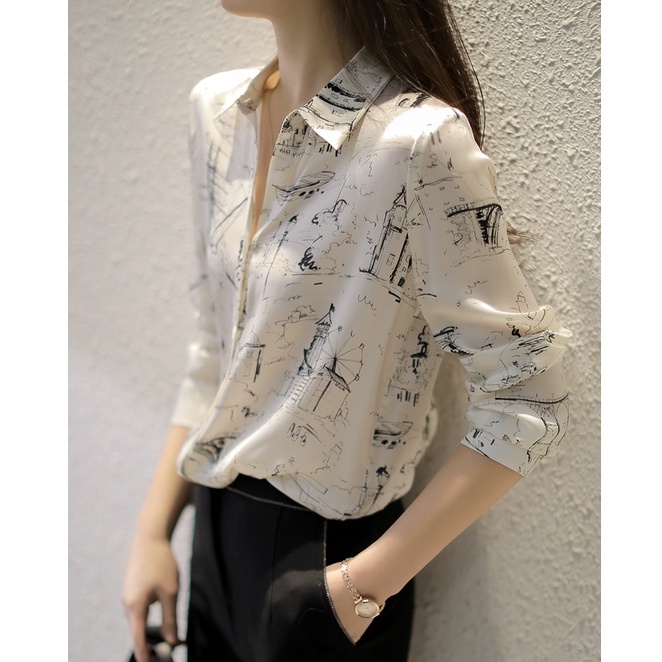 Áo Sơ Mi Lụa Satin Tay Dài Siêu Nhẹ Phong Cách Thời Trang Bắc Âu Dành Cho Nữ