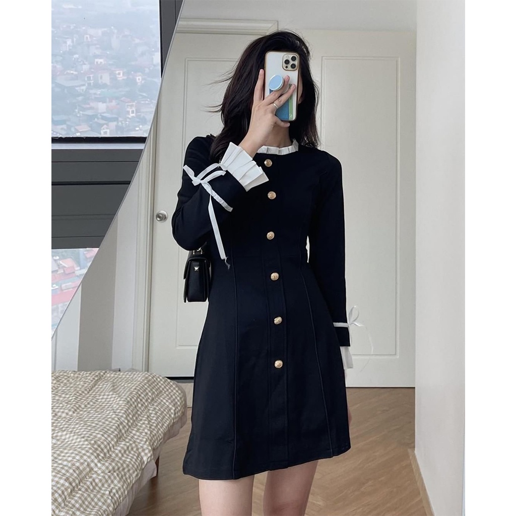 Váy tiểu thư đầm công chúa xinh dự tiệc cưới thiết kế ulzzang bánh bèo dài tay màu đen cá tính