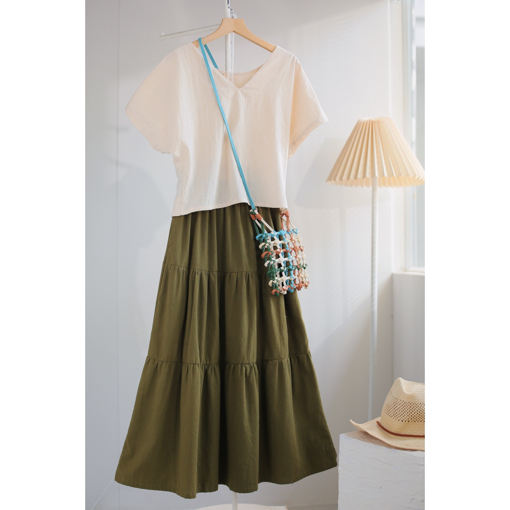 MORI - Áo linen cánh dơi cột sau