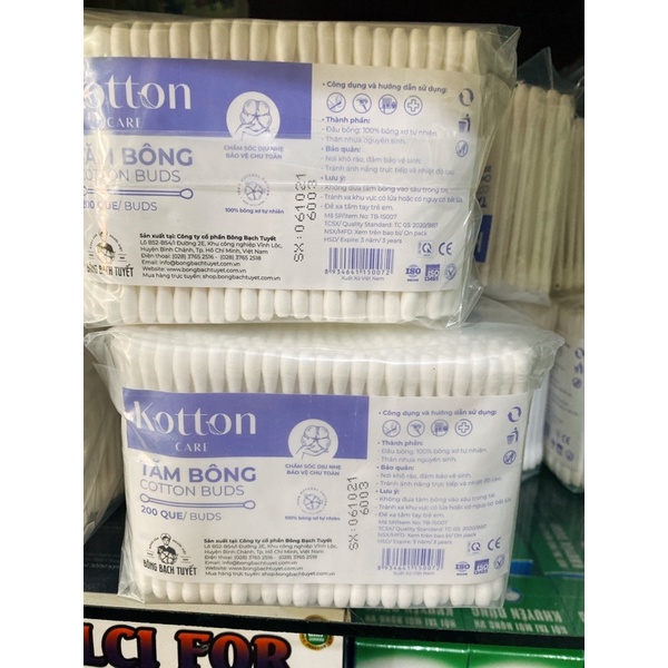 Tăm Bông Người Lớn Kotton 200 que/ Gói Zíp - Bông Bạch Tuyết