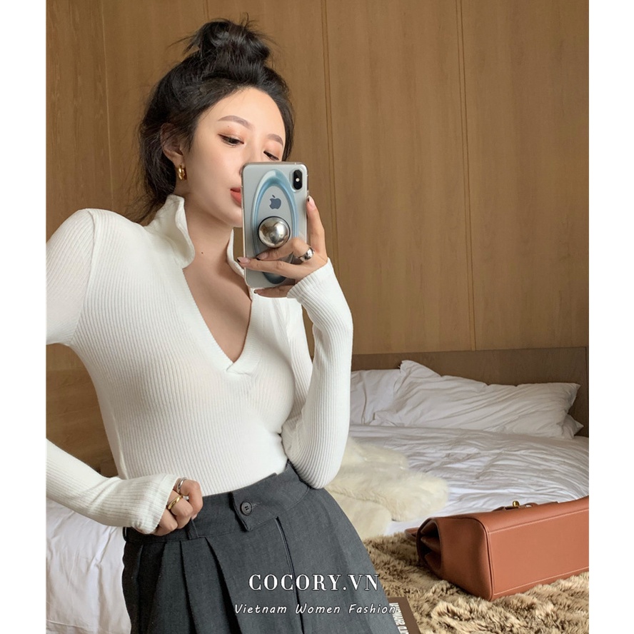 Cocory vn Áo thun cổ chữ V ôm dáng quyến rũ thời trang cho nữ 4 màu tùy chọn | BigBuy360 - bigbuy360.vn