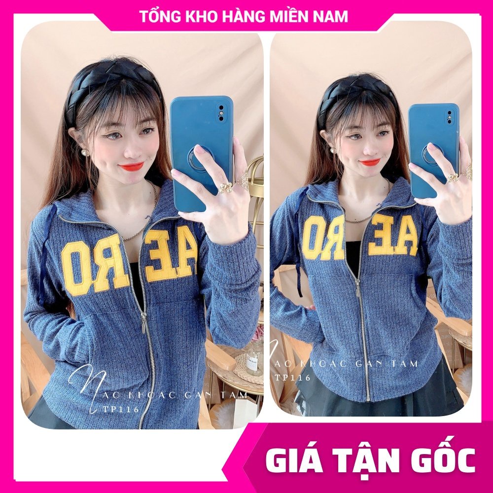 Áo khoác nữ có nón chất gân tăm mềm mát co giãn thêu chữ dễ thương TP116