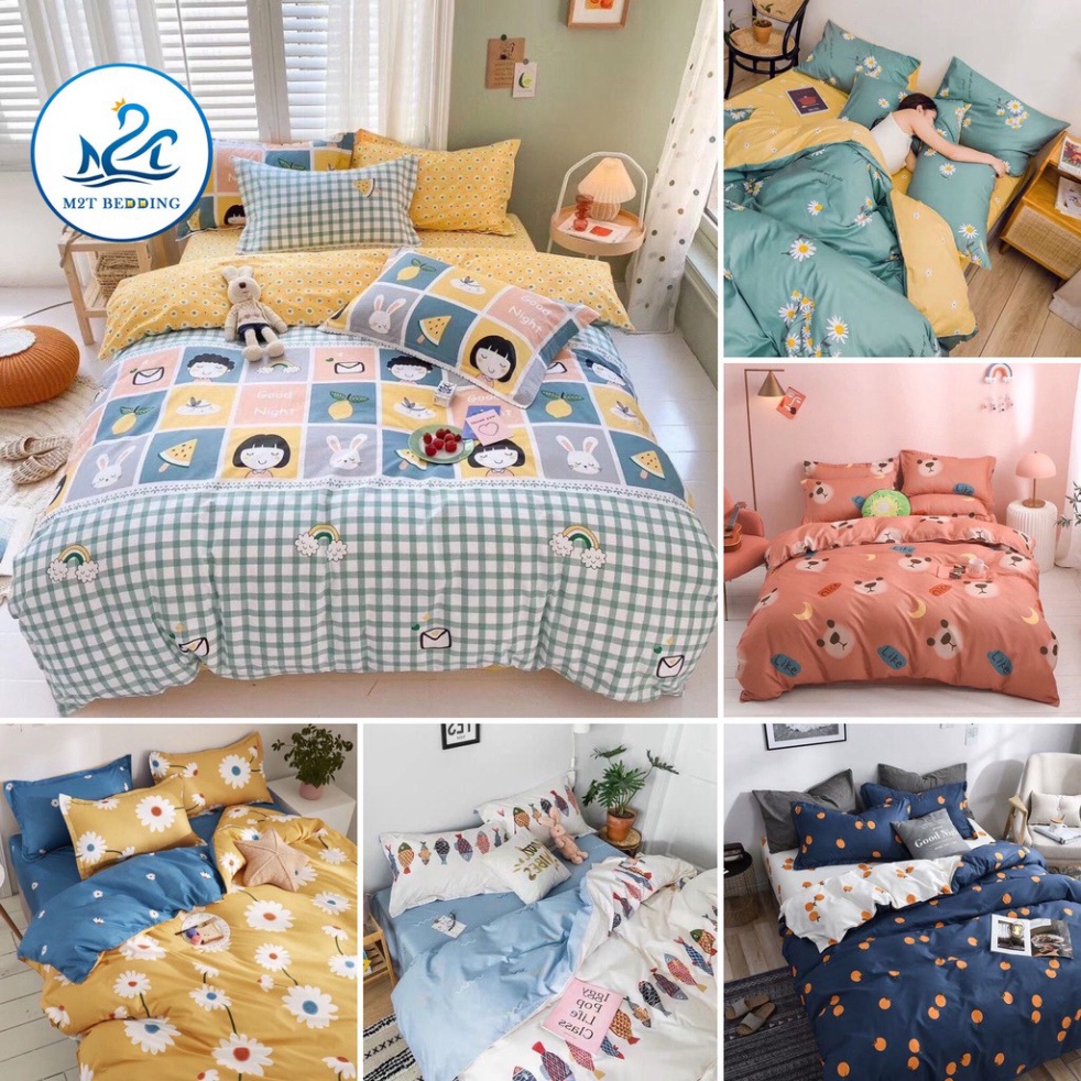 Bộ chăn ga gối sét hè Cotton Poly M2T Bedding nhập khẩu Hàn Quốc - Xả kho miễn phí bo chun drap ga giường