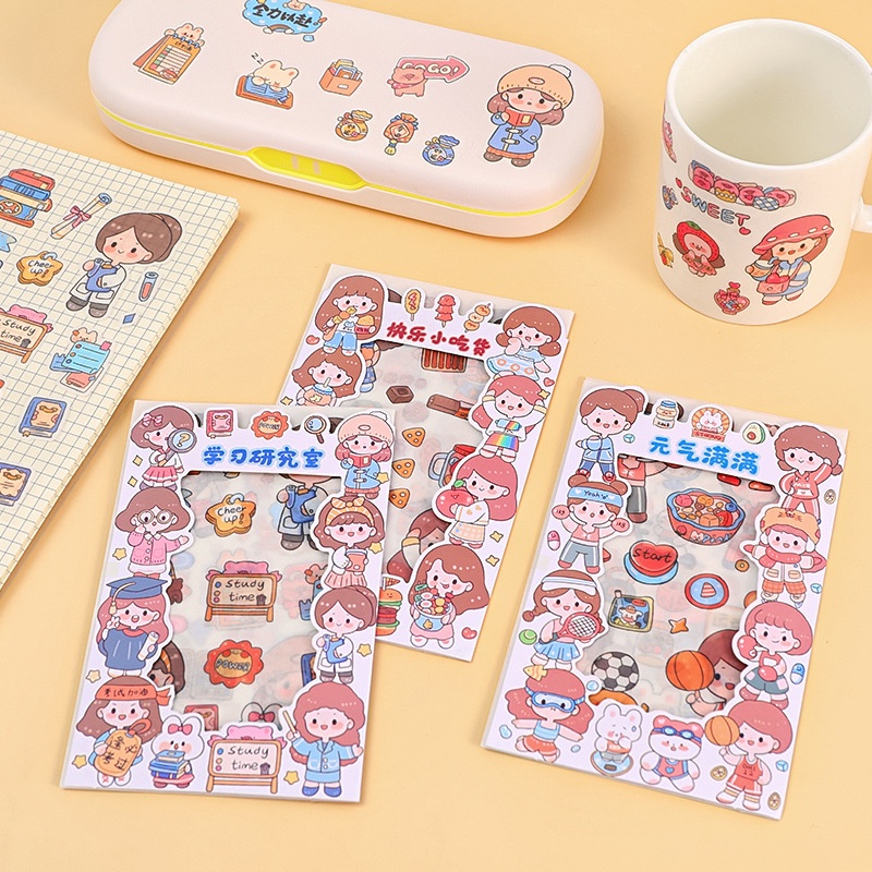 Set 4 tấm sticker hình dán cô gái dễ thương cute