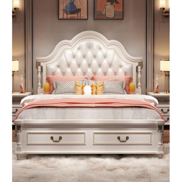 [DECOR] Giường ngủ phong cách mỹ quý tộc BED-9902B-1.8m-LS - điểm nhẹ họa tiết viền đen TÂN CỔ ĐIỂN.