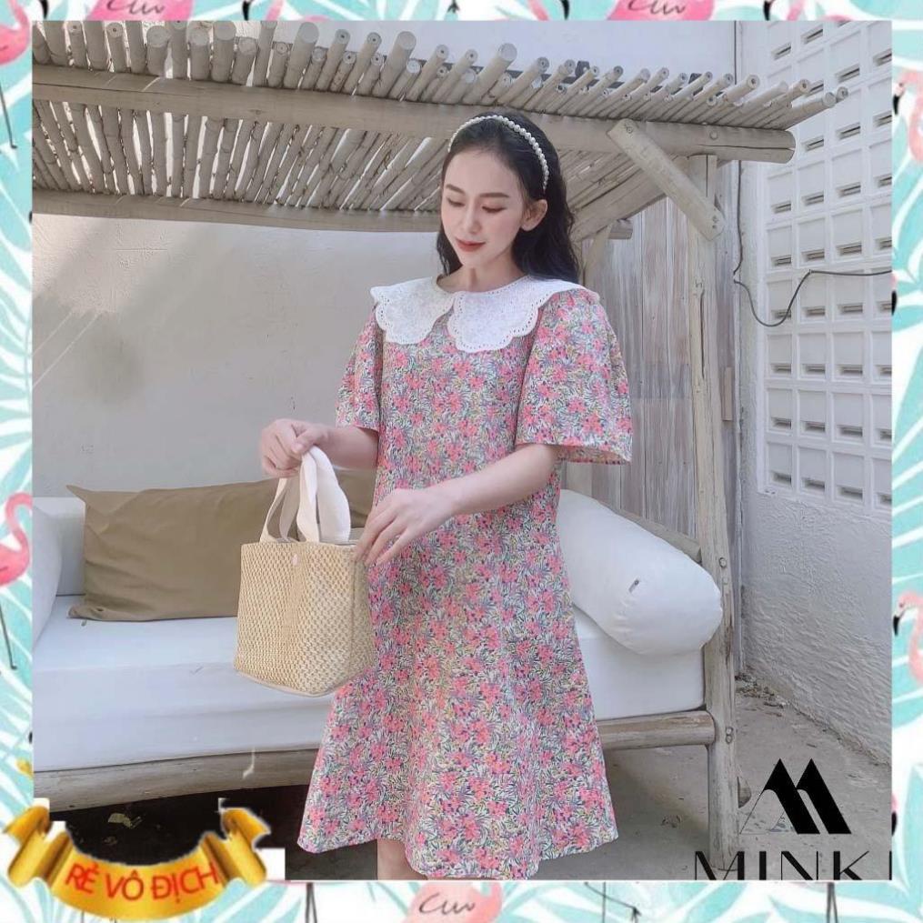 ĐẦM SUÔNG HOA CỔ REN - CHẤT LIỆU THÔ TƠ NHẬP KHẨU - MÀU SẮC HOA HỒNG/VÀNG/XANH _MÃ_EX