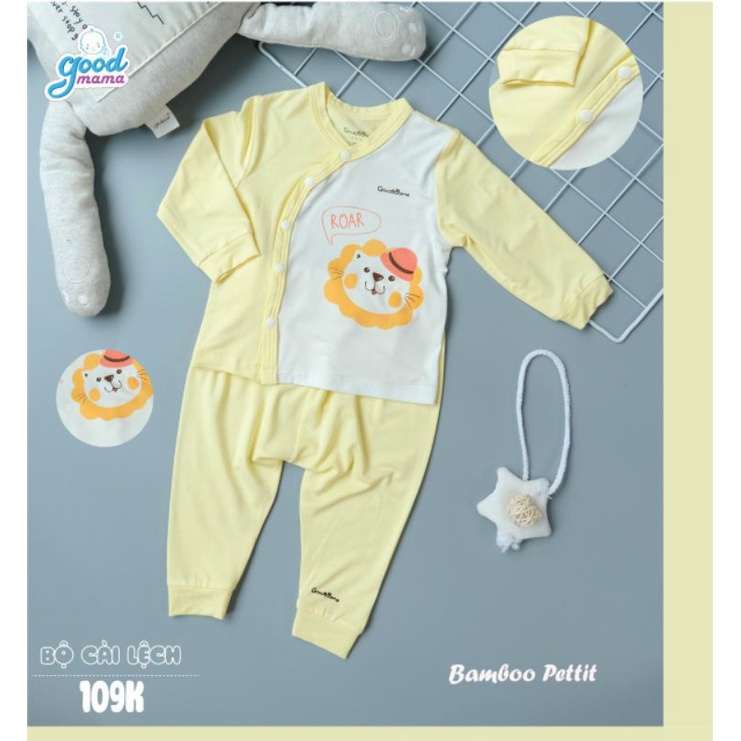 Goodmama -   Bộ dài tay cài chéo Goodmama sợi tre cho bé sơ sinh từ 3-7kg