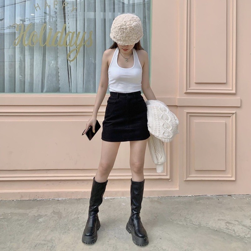 Chân váy chữ A xẻ tà 2 bên lưng cao qua rốn màu xanh/đen - Meadow | BigBuy360 - bigbuy360.vn