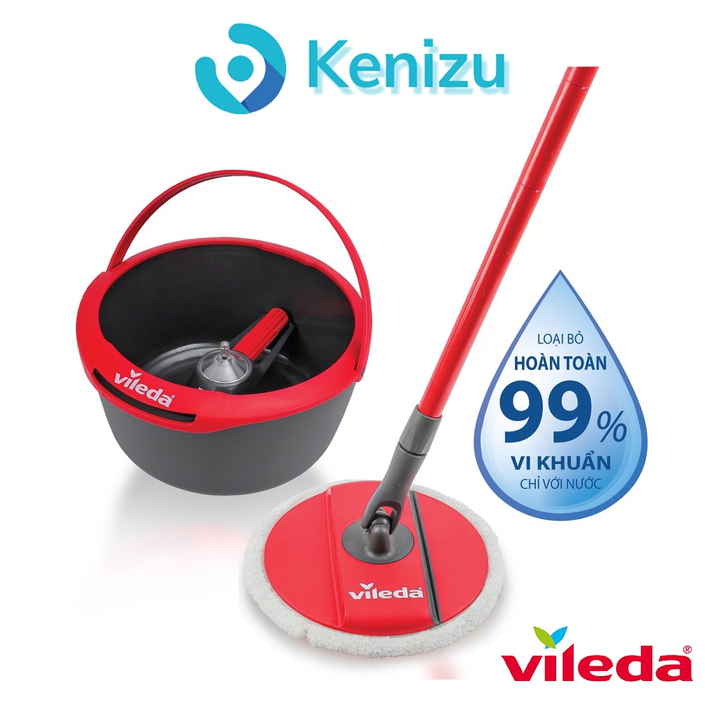 Cây lau nhà VILEDA Spin &amp; Clean đầu lau đĩa tròn, xô giặt xoay 360 độ nhập khẩu Đức