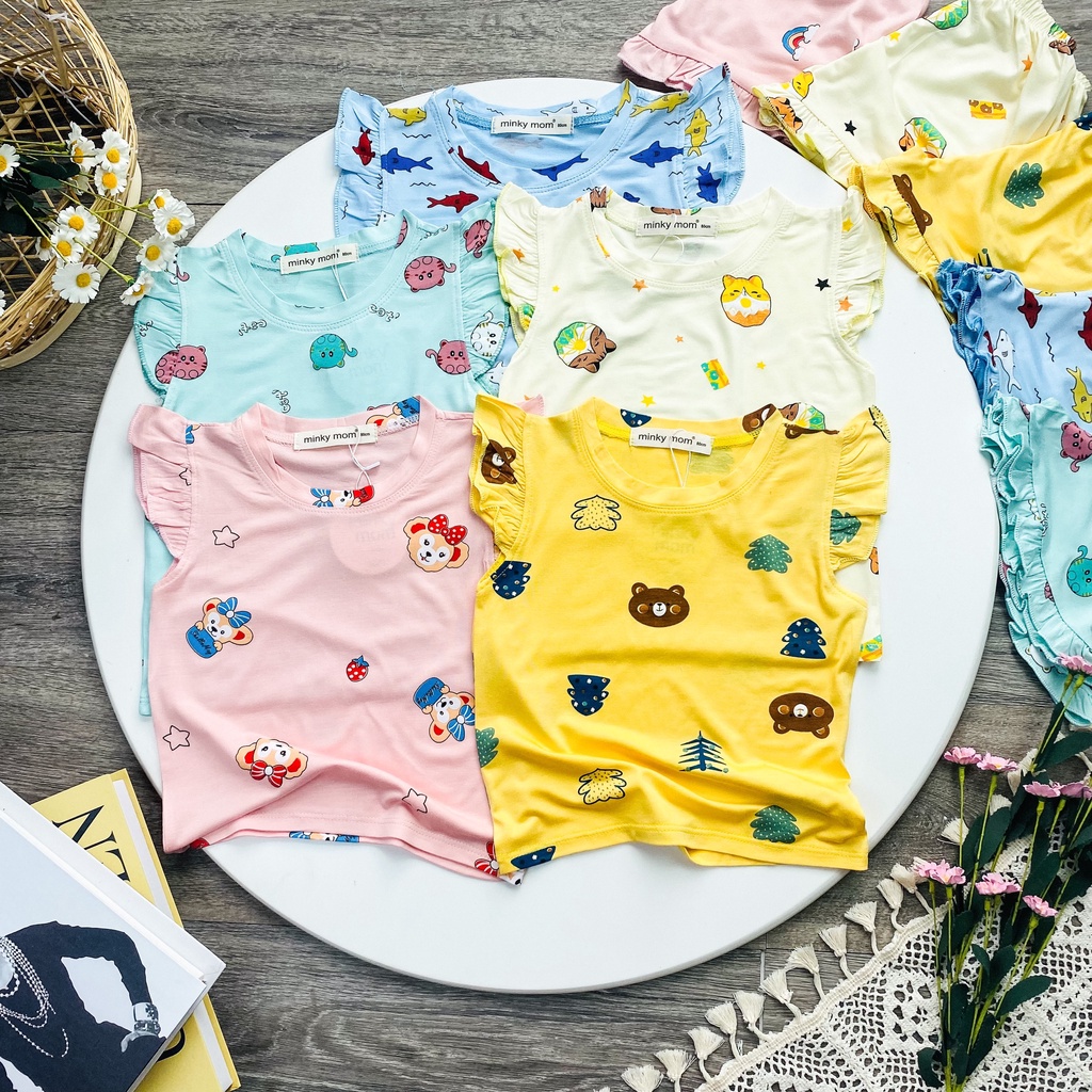 [Bé 7-19kg] Bộ cánh tiên quần bèo thun lạnh Minky Mom cho bé gái từ 7-19kg
