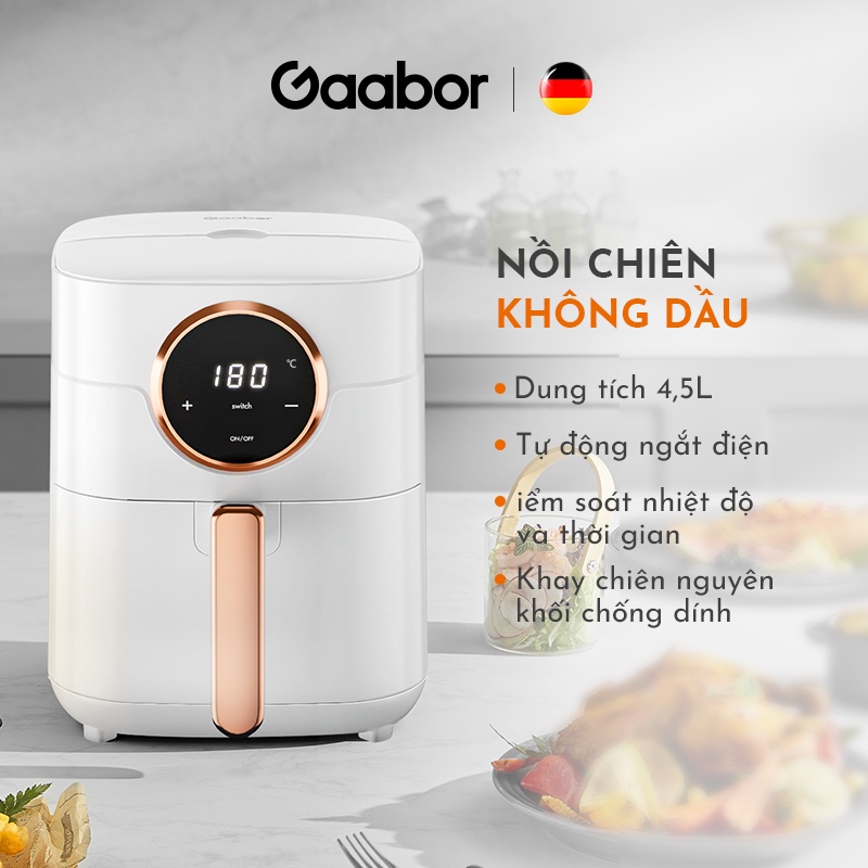 Nồi chiên không dầu GAABOR GA-E45A02 dung tích 4.5L - Thép không gỉ - Giá rẻ - Hàng chính hãng