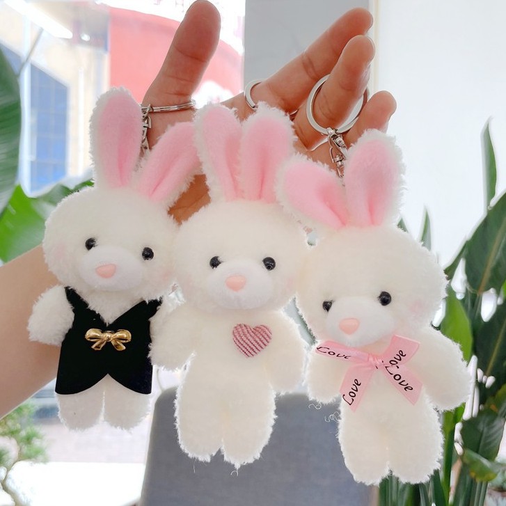 Móc Khóa gấu bông Thỏ trắng tai hồng Treo Áo, Balo, Túi Xách, Điện Thoại 11cm