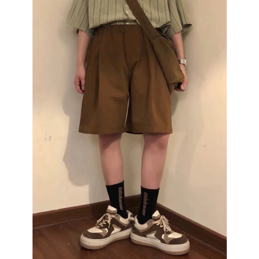 Quần Short Thể Thao Ống Rộng Màu Trơn Thời Trang Harajuku Cho Nam Và Nữ