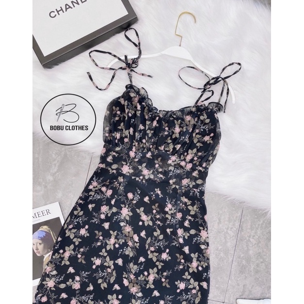 [Xả hàng] Đầm váy 2 dây hoa đuôi cá - Bobu Clothes - chất voan mền