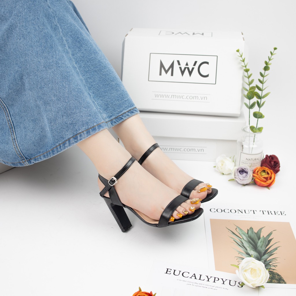 GIÀY SANDAL CAO GÓT MWC -CAO GÓT QUAI NGANG THANH LỊCH -CAO GÓT MŨI VUÔNG GÓT DẸP PHỐI VÂN GỖ CAO 9CM -NUCG -3870