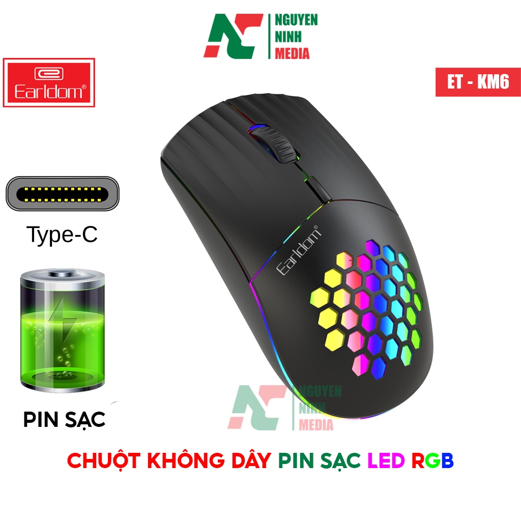Chuột Không Dây Pin Sạc Earldom ET - KM6 LED RGB - Hàng Chính Hãng