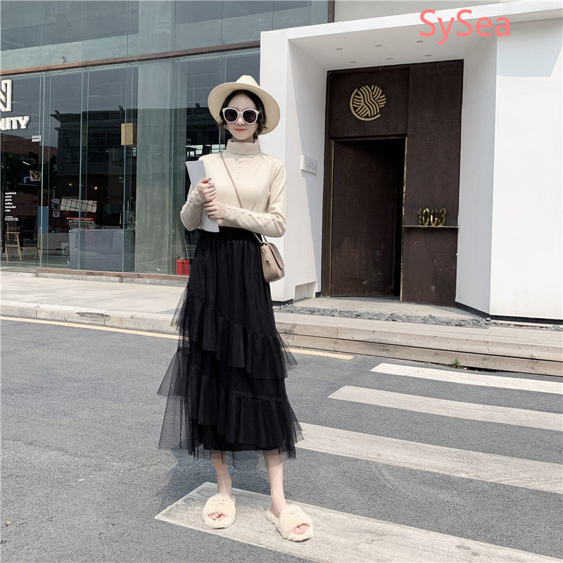 Chân Váy Lưới Dáng Dài Phối Bèo Thời Trang Mùa Hè Cho Nữ