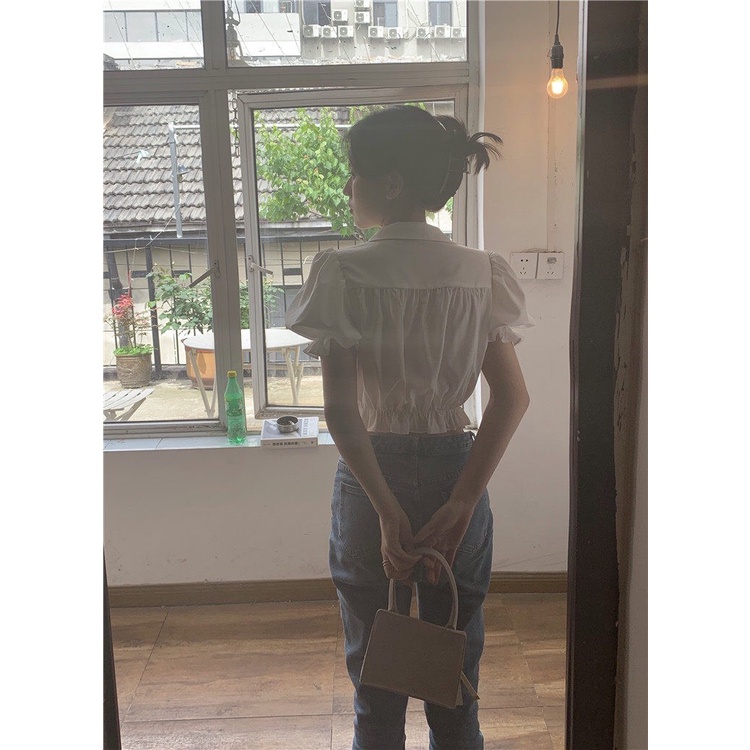 Áo Sơ Mi Dáng Ngắn Viền Bèo Cổ Sen 🦋 Áo Croptop SơMi Trắng Nữ Cộc Tay 🦋