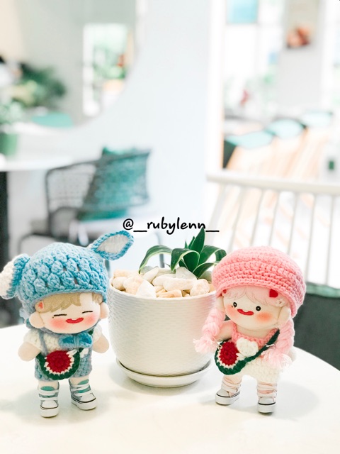 Set outfit cho doll 10cm,15cm,20cm gồm yếm + nón + túi dưa hấu  15cm, 20cm