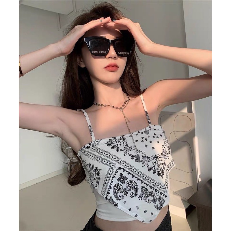 Áo Croptop Nữ Kiểu Hai Dây Sexy Bandana Hở Lưng Họa Tiết AT59