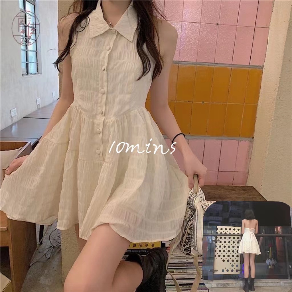 Đầm ngắn hở lưng cổ yếm ngọt ngào thời trang hè cho nữ