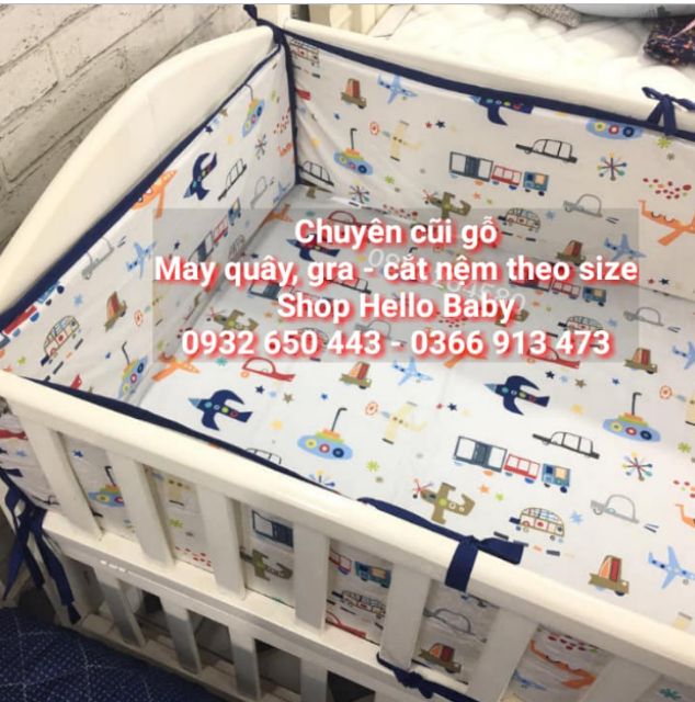 Nệm quây ga dùng cho cũi gỗ với kích thước 100"60. Chất vải cotton Hàn nhập khẩu 100%