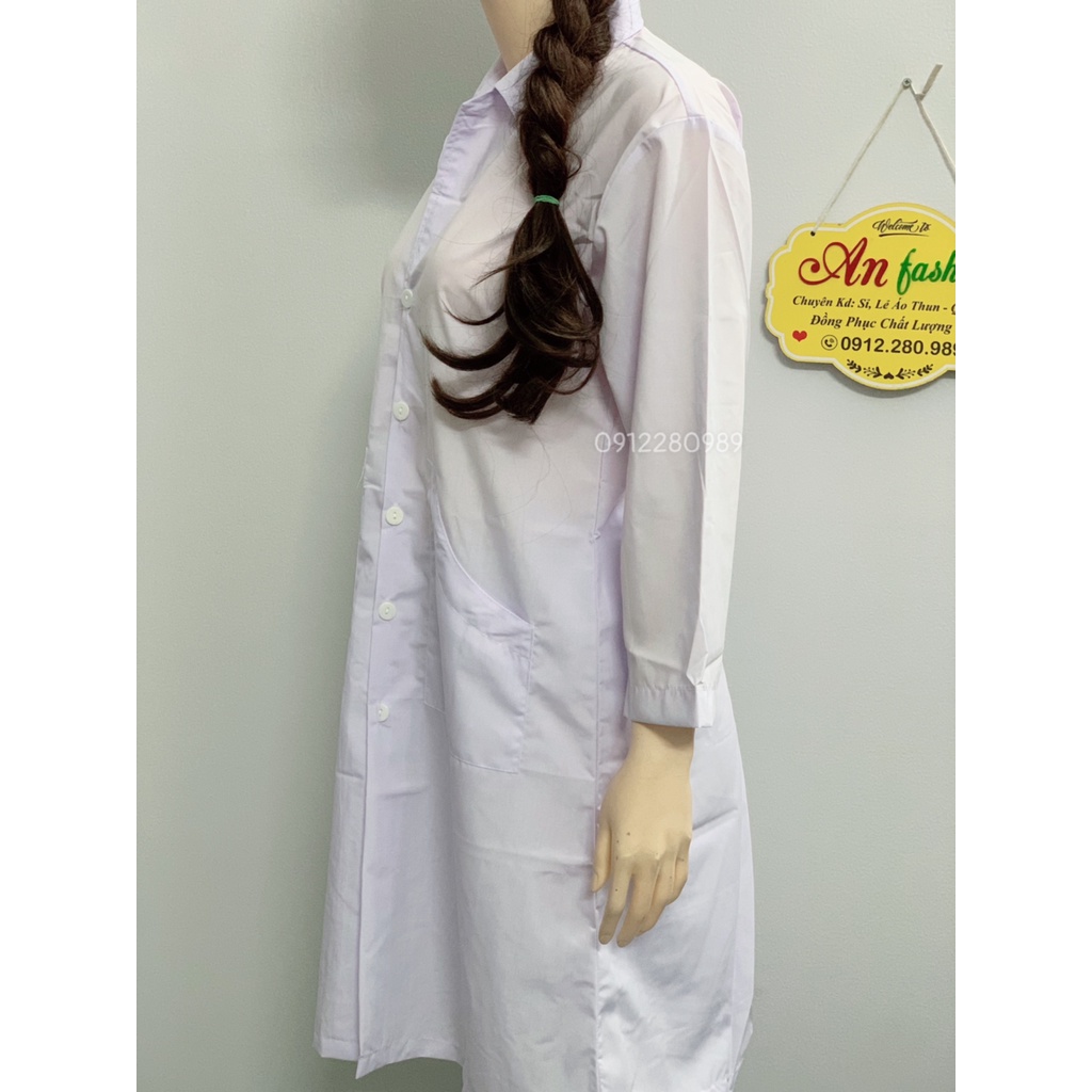Áo Blouse, Áo y tế nữ dài tay dáng dài có 2 túi xéo phía trước _ Hình chụp thật