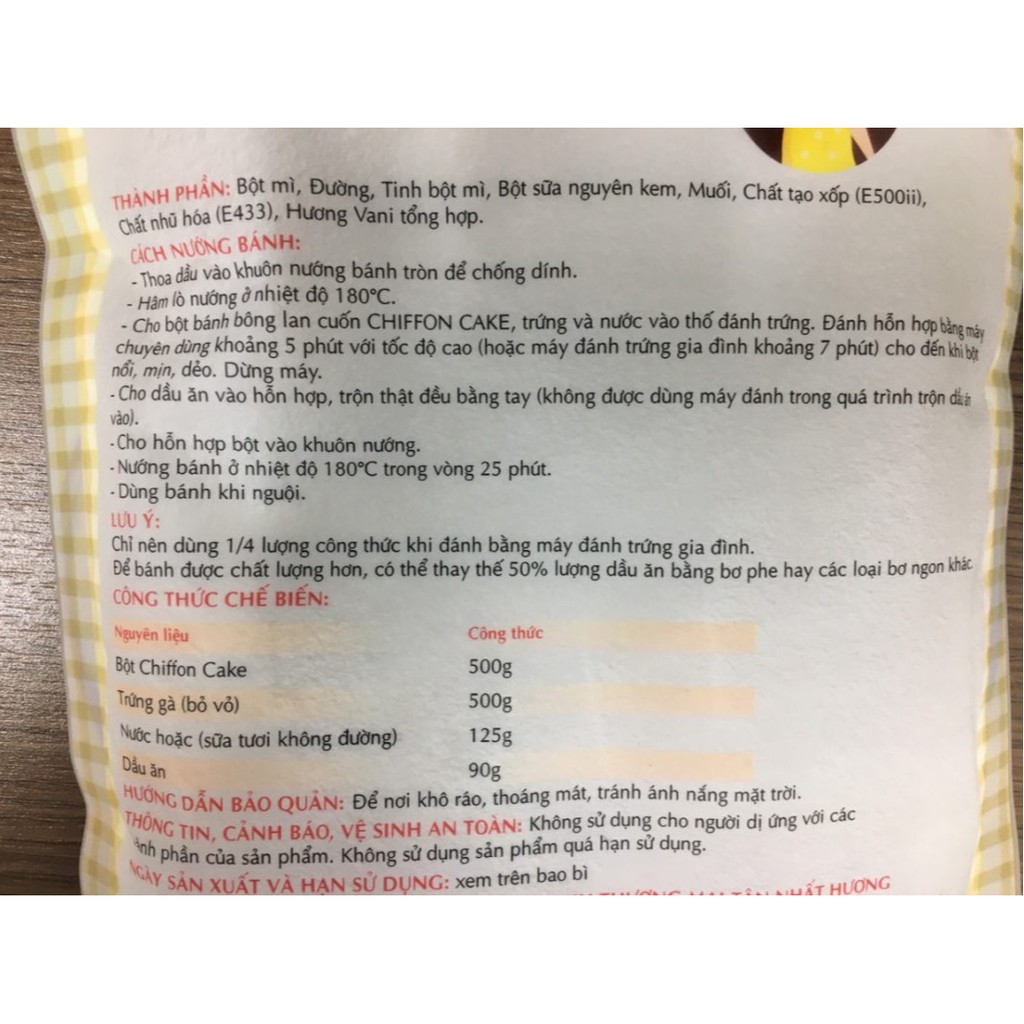 Bột Bánh Bông Lan Cuốn Chiffon Cake 500gr