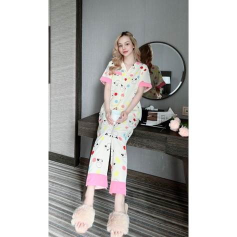 Đồ bộ pyjama thiết kế tiểu thư cao cấp tay ngắn quần dài