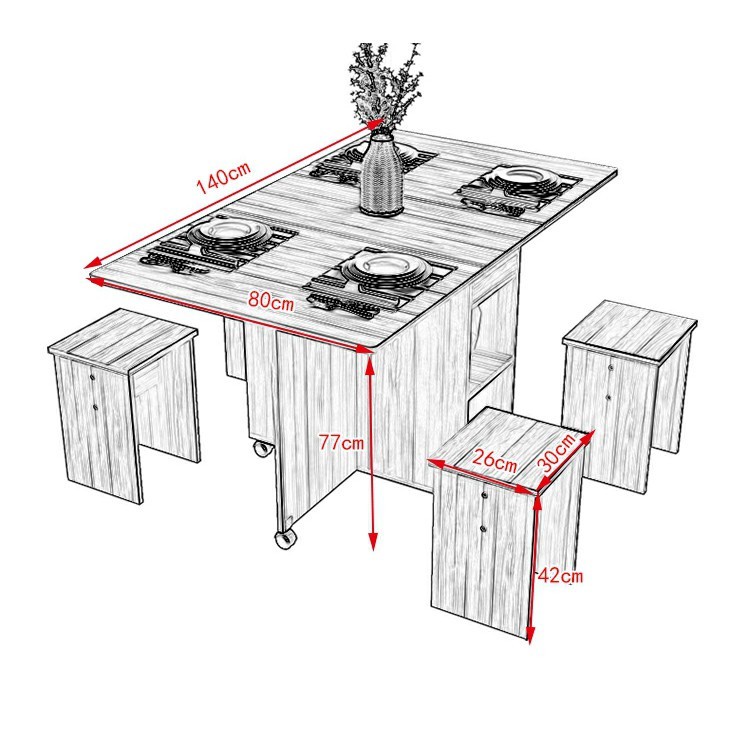 BỘ BÀN ĂN 4 GHẾ THÔNG MINH PUCA CÓ THỂ GẤP GỌN BẰNG GỖ CAO CẤP SIÊU TIỆN LỢI TIẾT KIỆM DIỆN TÍCH