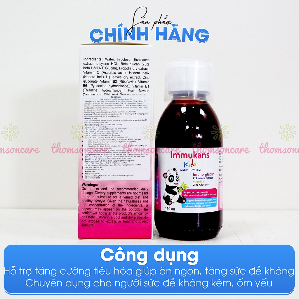 Siro tăng sức đề kháng và ăn ngon Immukans Kids - từ keo ong có thêm vitamin C cho bé từ Ý - Chai 150ml