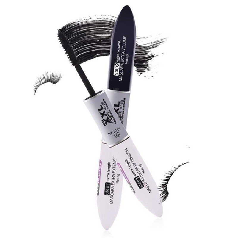 Mascara sợi 4D 2 đầu 2 màu trắng và đen kháng nước chuốt mi cong dài hiệu quả