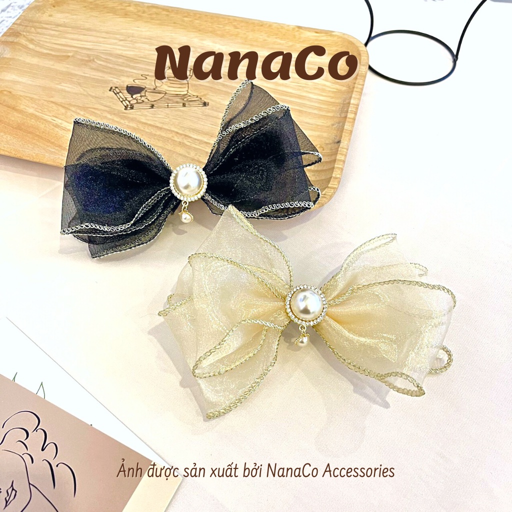 Kẹp tóc nữ nơ voan Hàn Quốc tiểu thư, nơ kẹp tóc nửa đầu đẹp hot trend NanaCo