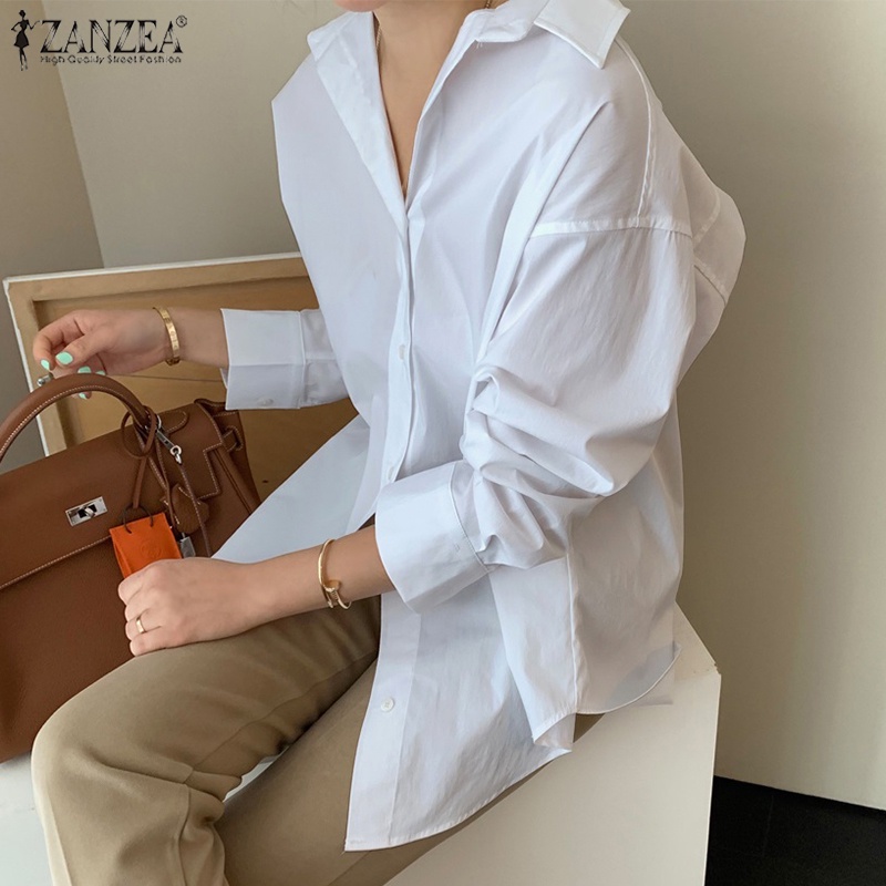 Áo sơ mi nữ ZANZEA dài tay màu trơn phong cách Hàn Quốc