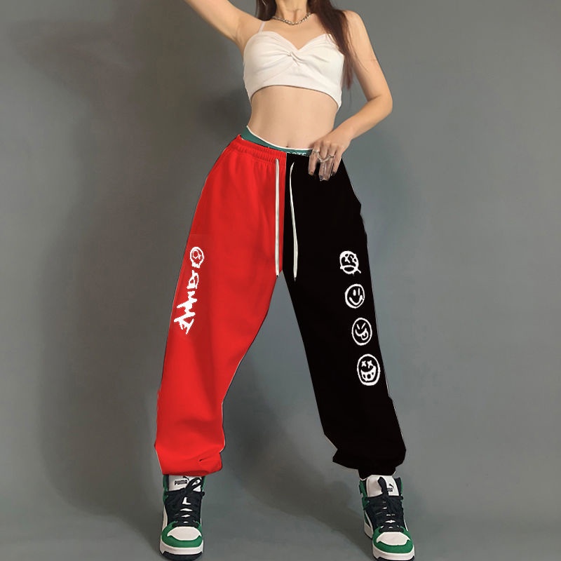 Quần Dài Lưng Cao Phối Màu Tương Phản Phong Cách Hip hop Thời Trang Mới Cho Nữ
