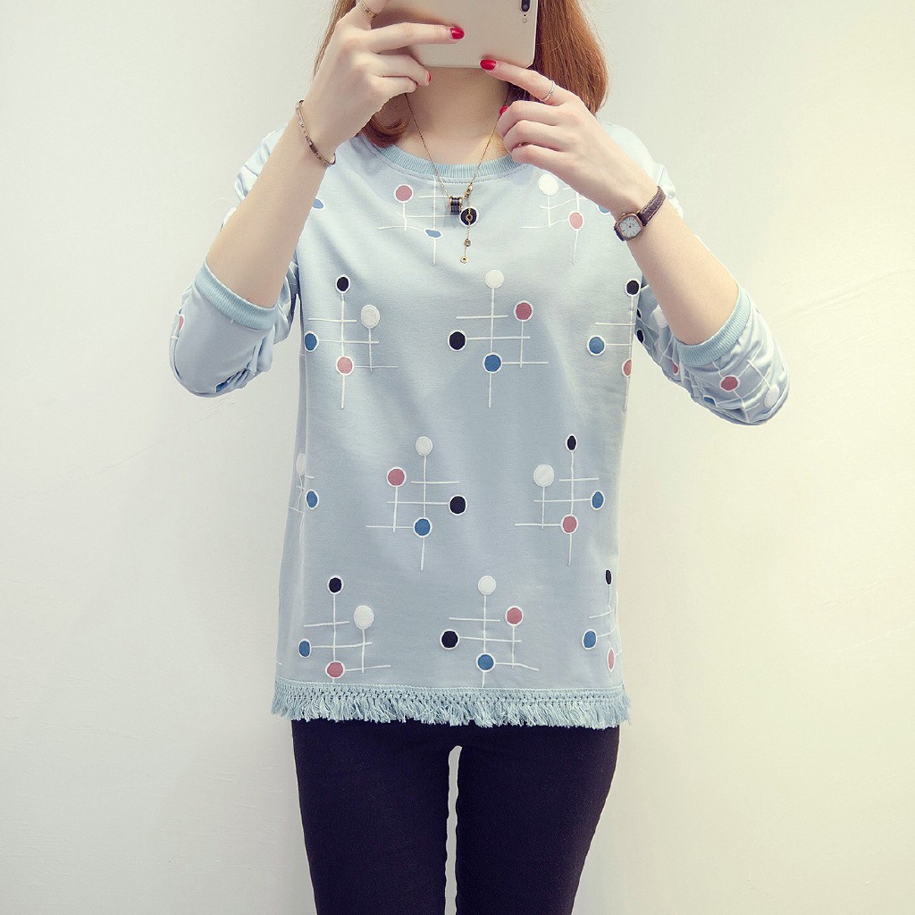 Áo sơ mi tay dài họa tiết hoa phong cách Hàn Quốc thời trang cho nữ