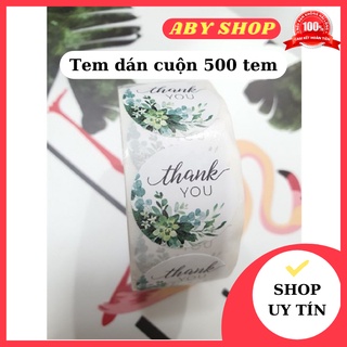 Tem dán cuộn 500 tem ⚡ SIÊU HOT ⚡H036 team dán decal trang trí chữ Thank You xanh
