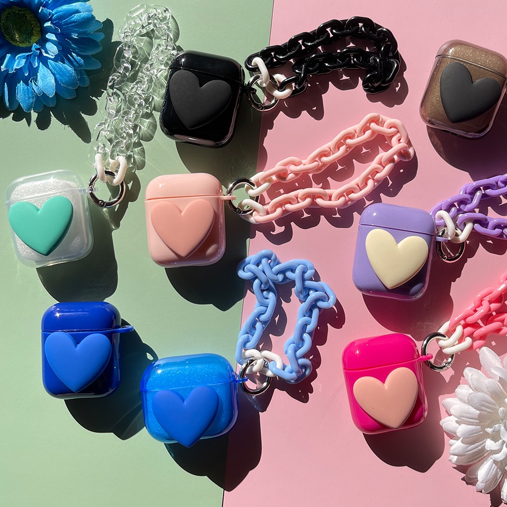 Vỏ bảo vệ hộp tai nghe mặt hình trái timcó móc gắn chìa khóa thích hợp cho Airpods Pro 3 2021 1/2