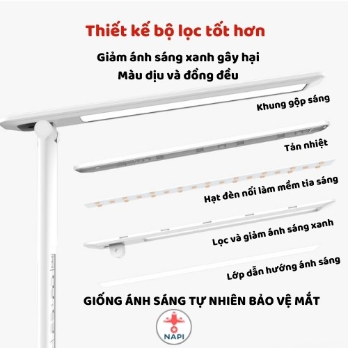 Đèn bàn học chống cận để bàn LED 3 chế độ đọc sách, máy tính, làm việc, màn hình LCD, tích hợp pin sạc, bảo hành 3 năm