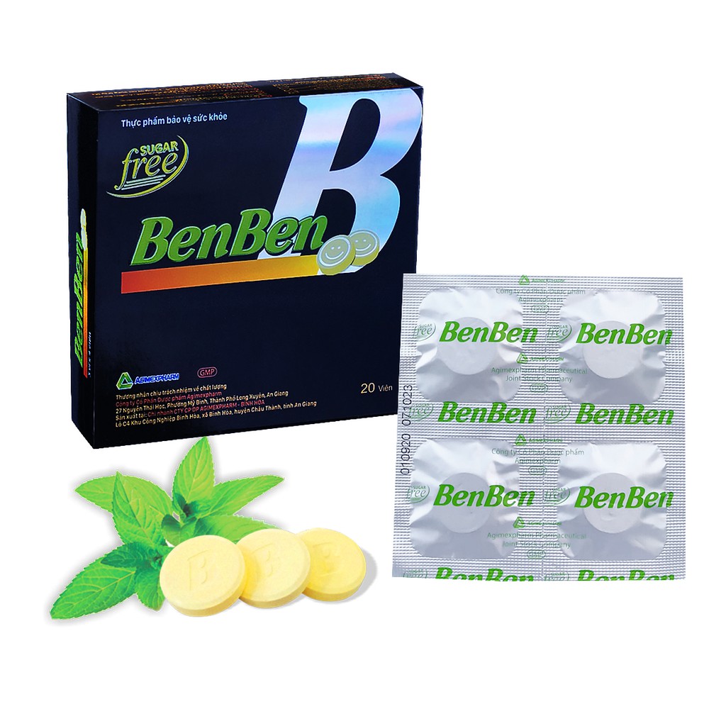 Viên ngậm thảo dược hỗ trợ giảm ho, đau họng, khan tiếng, nhiều đờm - BenBen - Tuýp 14 viên