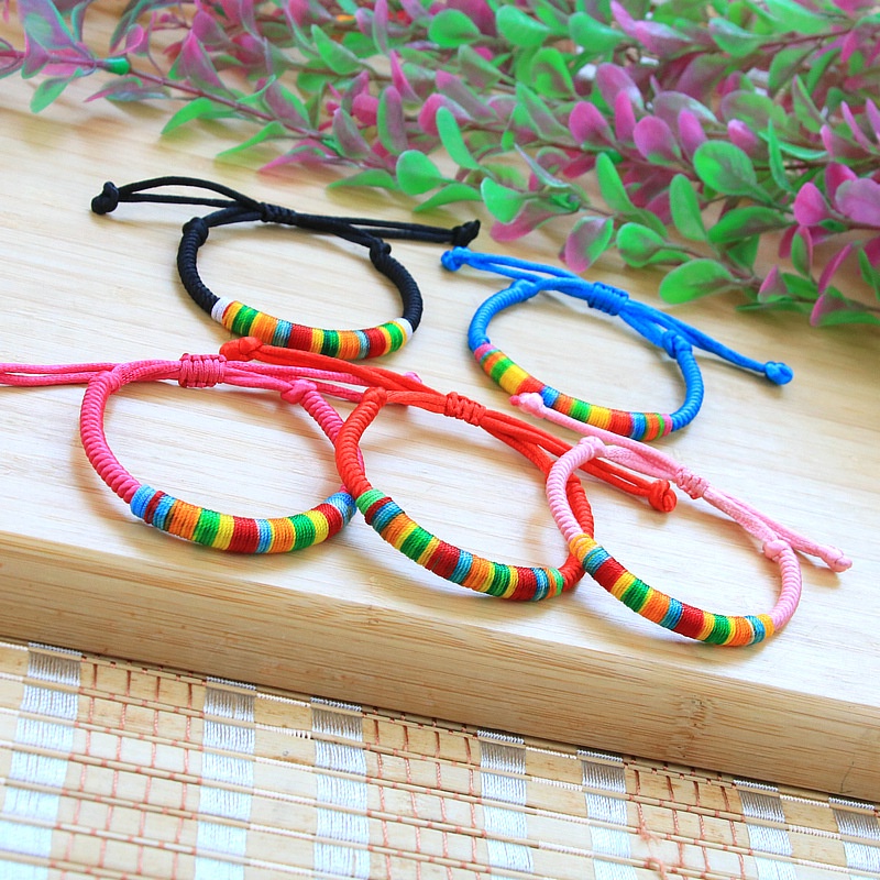Vòng Tay EBI Chỉ Màu Ngũ Sắc Tây Tạng Bình An May Mắn Dây rút tùy chỉnh độ rộng