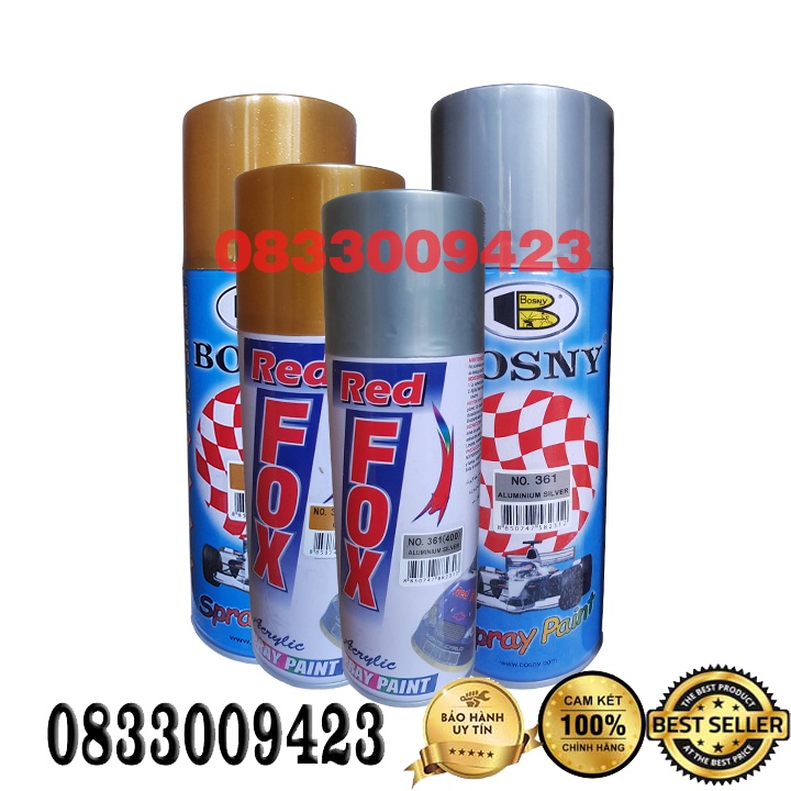 Sơn xịt vàng gold, Bạc ánh kim loại, Bạc nhũ cao cấp Bosny - Nhập Khấu Thái Lan
