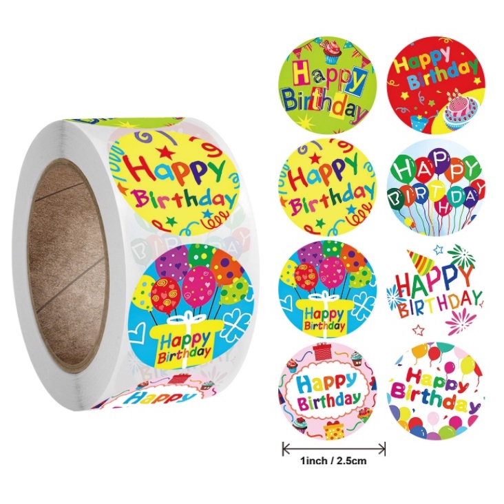 Cuộn 500 sticker Happy birthday nhãn dán chúc mừng sinh nhật