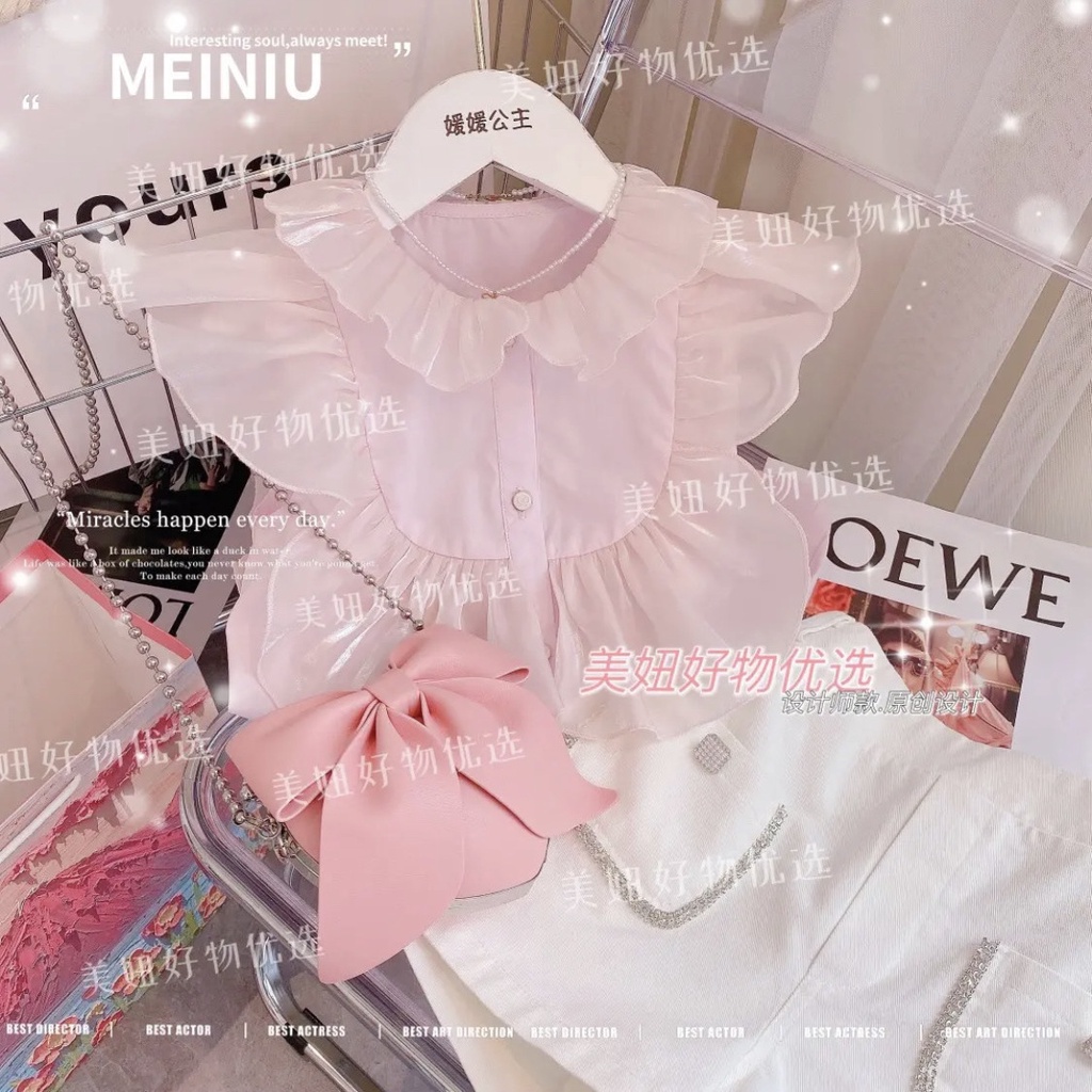Bộ Áo Sơ Mi Ngắn Tay + Quần Short Màu Hồng Ngọt Ngào Phong Cách Hàn Quốc Thời Trang Mùa Hè Mới Cho Bé Gái 0920