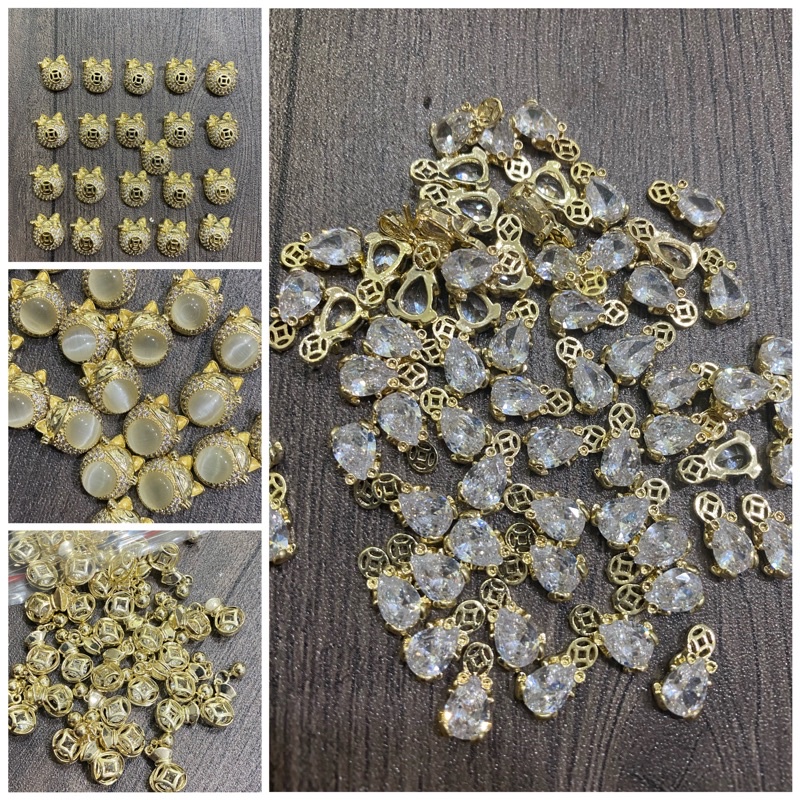 Charm Mèo thần tài - Charm túi tiền - charm cóc đính đá ngậm tiền siêu sáng