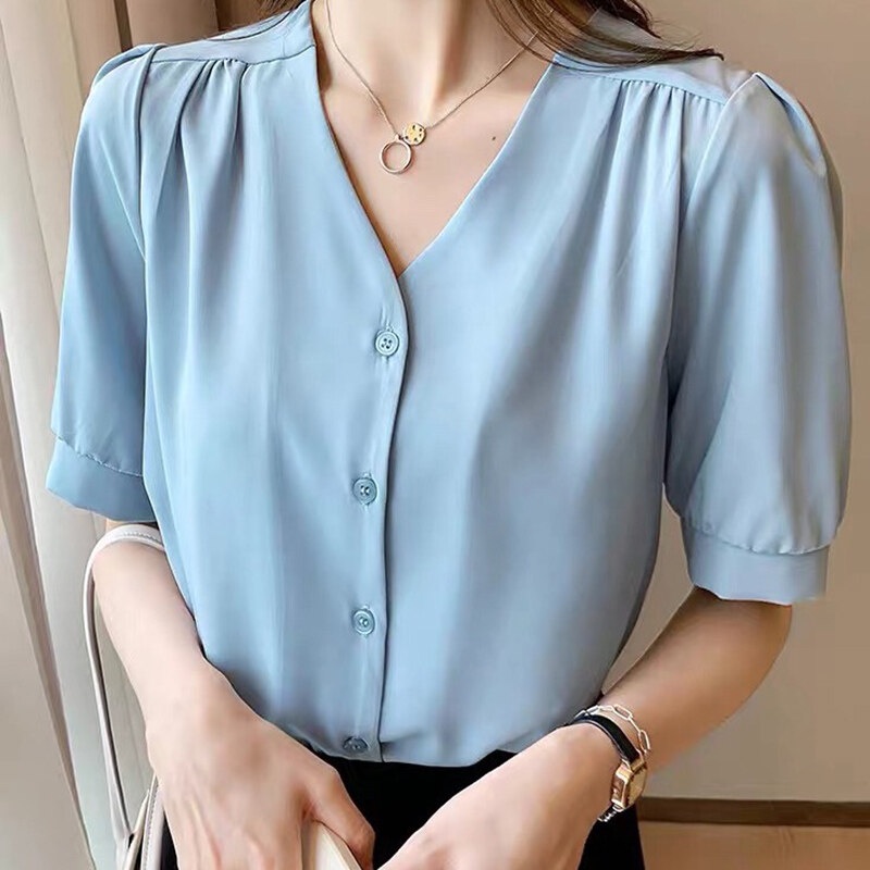 IELGY Áo Sơ Mi Tay Ngắn Cổ Chữ V Dáng Rộng Phong Cách Hàn Quốc Thời Trang Mùa Hè Mới Cho Nữ